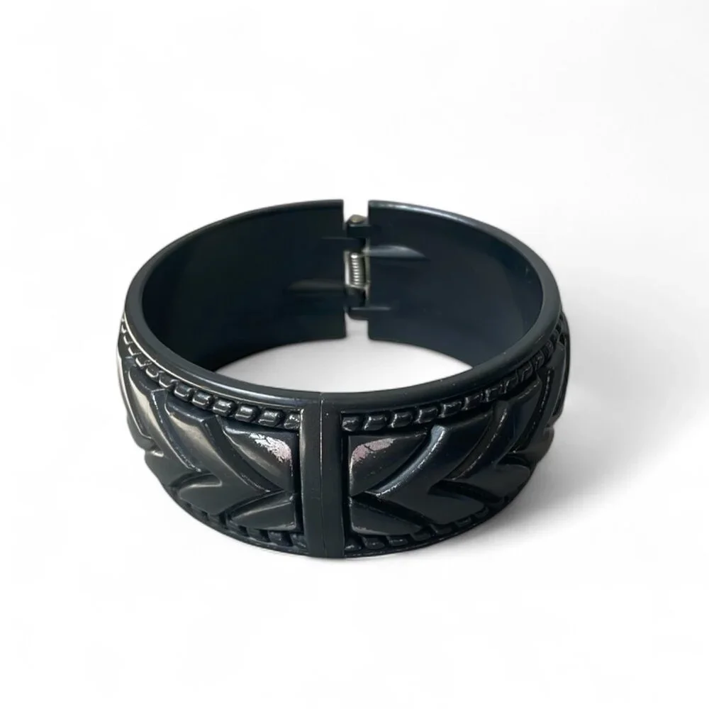Black Carved Bangle Bracelet